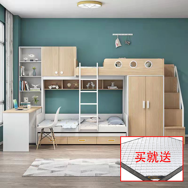 小户型多功能儿童子母床带衣柜书桌上下床省空间两个小孩带衣柜床