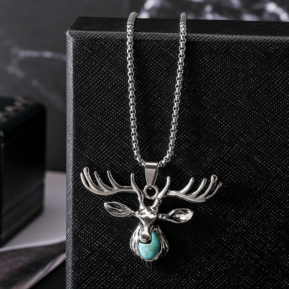 长款潮流项坠鹿头一鹿有你吊坠男女日韩简约创意新款麋鹿情侣项链