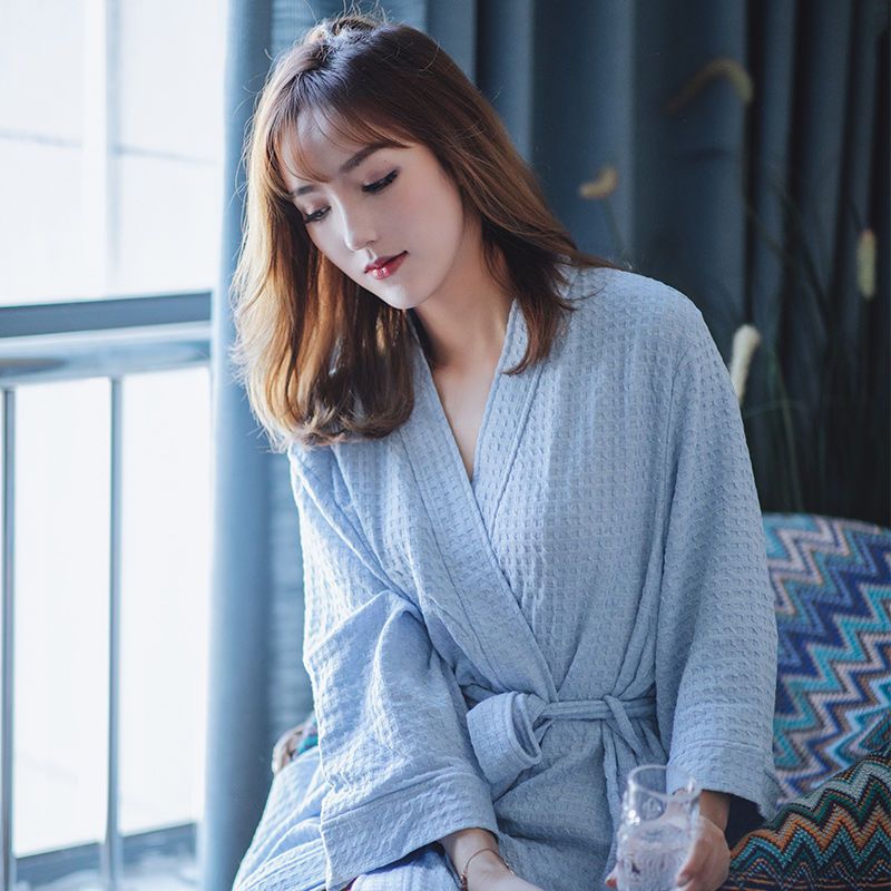 Bathrobe Spring and Autumn New Nightgown Loose Waffle Bathrobe Courtyard Hotel Spring and Summer Morning Gowns Couple Pajamas