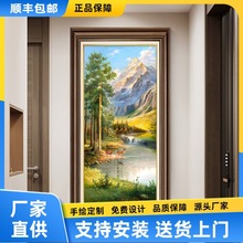 入户玄关装饰画客厅挂画欧式聚宝盆山水风景油画走廊过道壁画