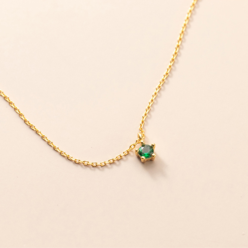 诗为s925银镀金色项链女韩版简约绿色镶钻小巧气质锁骨链d3008