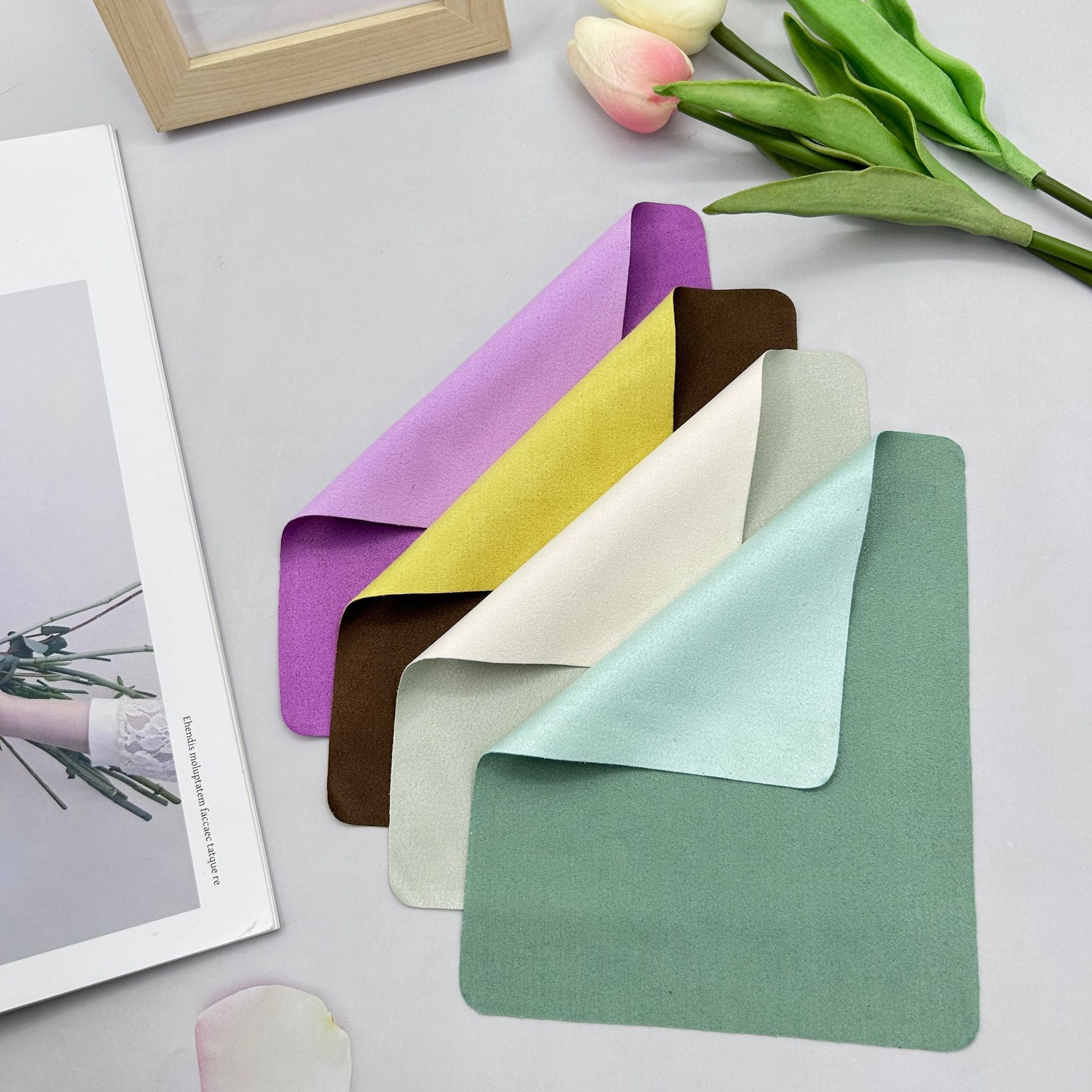 双色鹿皮绒镜布擦拭手机 镜头珠宝手表用海岛丝眼镜布定 制logo