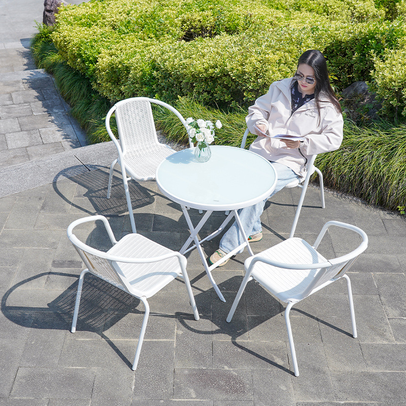 Outdoor Desk-Chair Combination Courtyard Leisure Outdoor Rattan Chair Iron Balcony Small Table and Chair Folding Tea Table Three-Piece Set