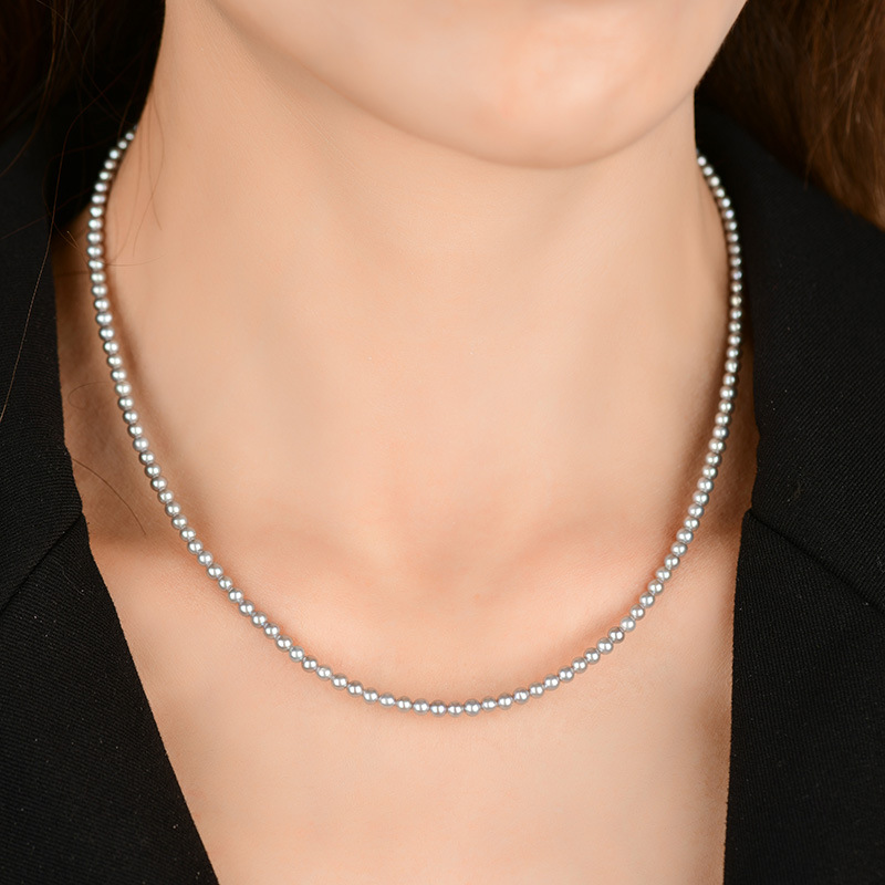 批发天然淡水珍珠项链银灰色小颗粒近圆微瑕显气质圆润细滑时尚款