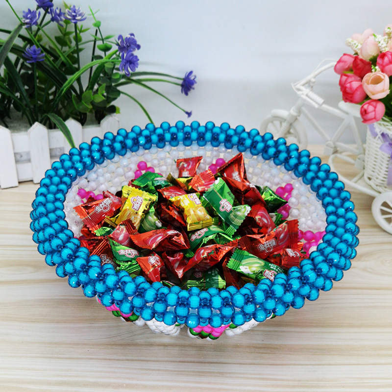批发手工串珠果盘穿珠喜庆结婚客厅家用饰品工艺品简约摆件水果篮