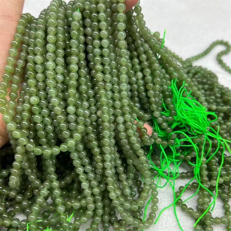 天然和田碧玉6mm佛珠项链手链半成品散珠子 diy手链项链碧玉珠子