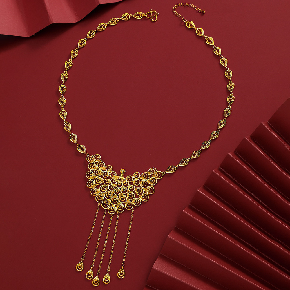 精品保色铜镀黄金24k孔雀套链 婚庆沙金女款新娘结婚仿真项链批发