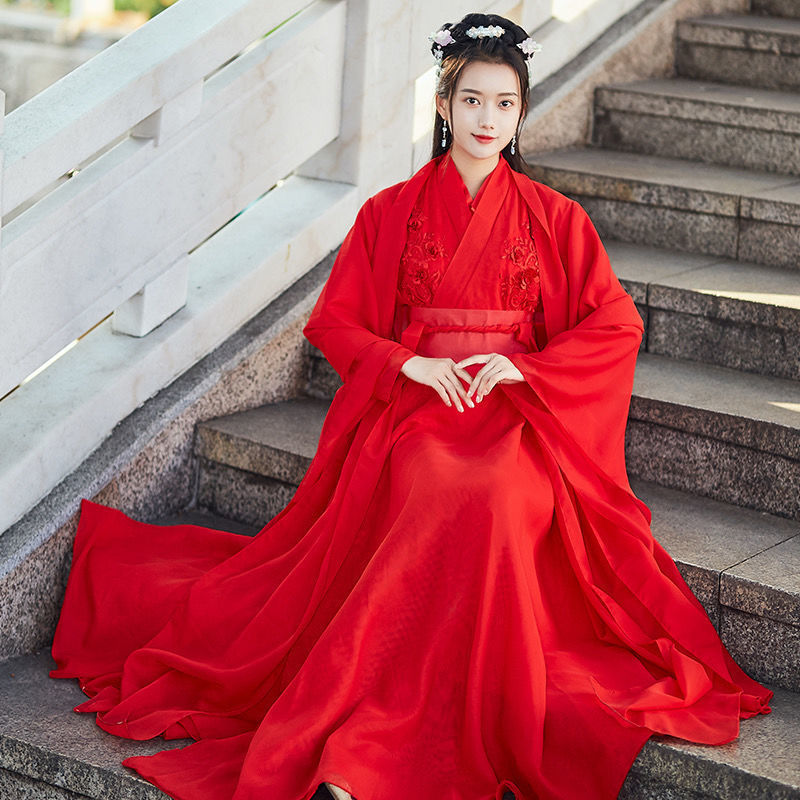 汉服女学生改良中国风红昭愿日常古装凉凉飘逸红色cosplay仙女裙
