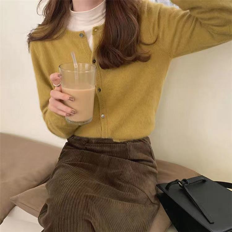 Spring and Autumn New round Neck Short Sweater Sweater Candy Color Small Casual Coat for Women