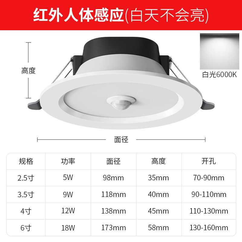 Led Human Body Induction Downlight Intelligent Radar Induction Embedded Ceiling Lamp Aisle Stairs Corridor Aisle Spotlight