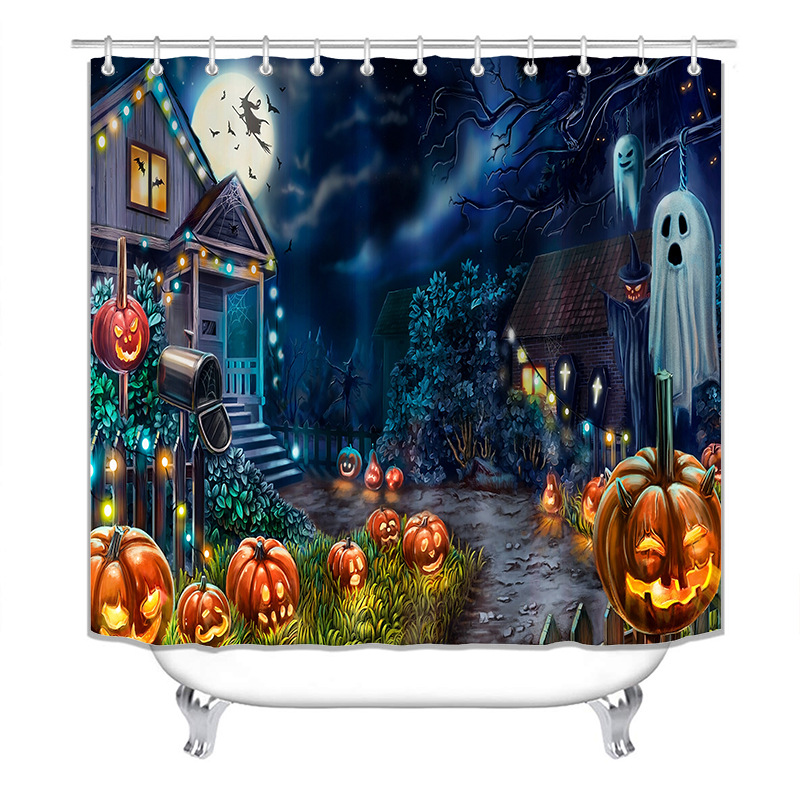 HD Digital Printing Shower Curtain Set Halloween Series Waterproof Punch-Free Partition Curtain Hotel Rain Curtain