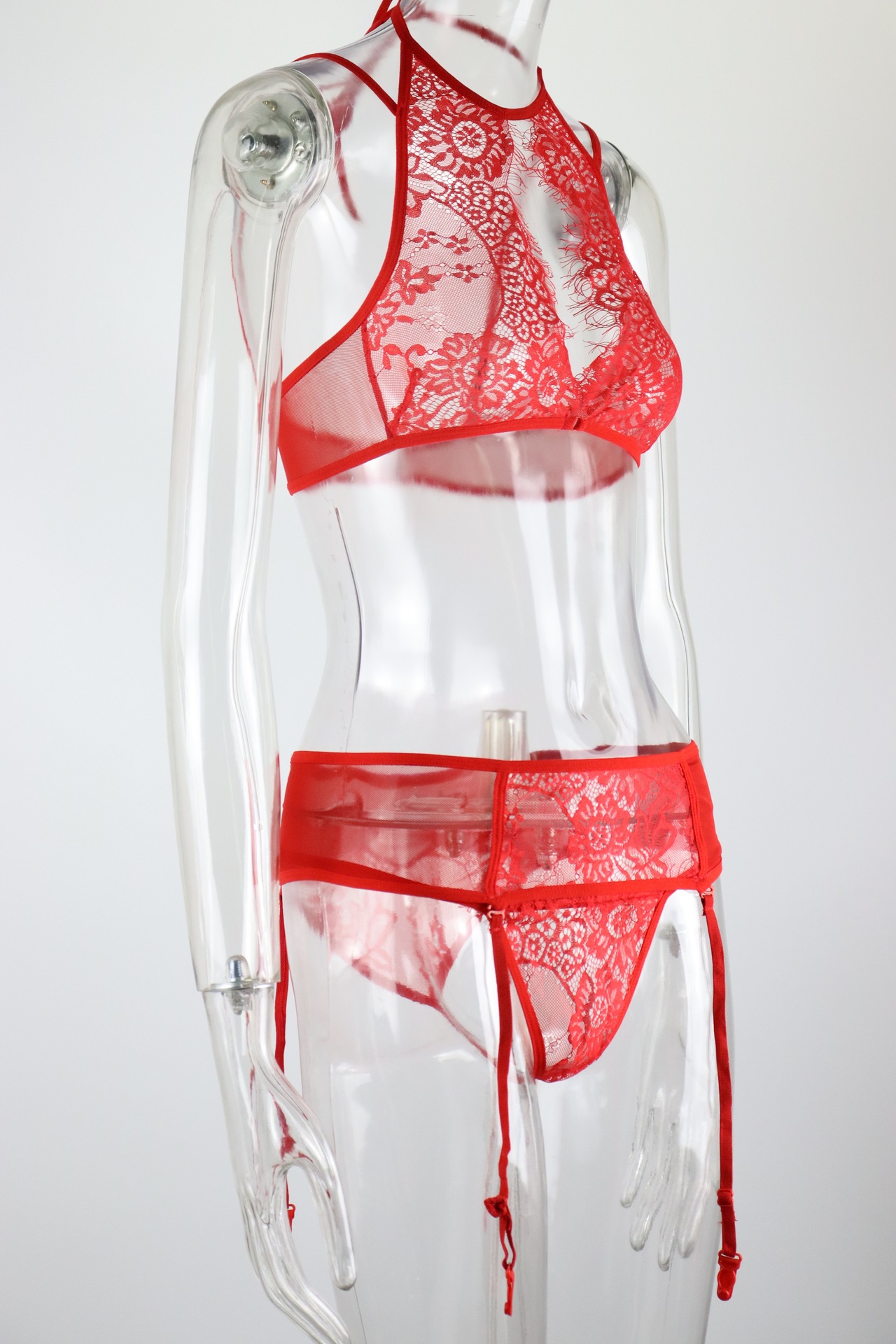 欧美外贸女士蕾丝情趣内衣套装和吊袜带蕾丝连体衣短款紧身内衣