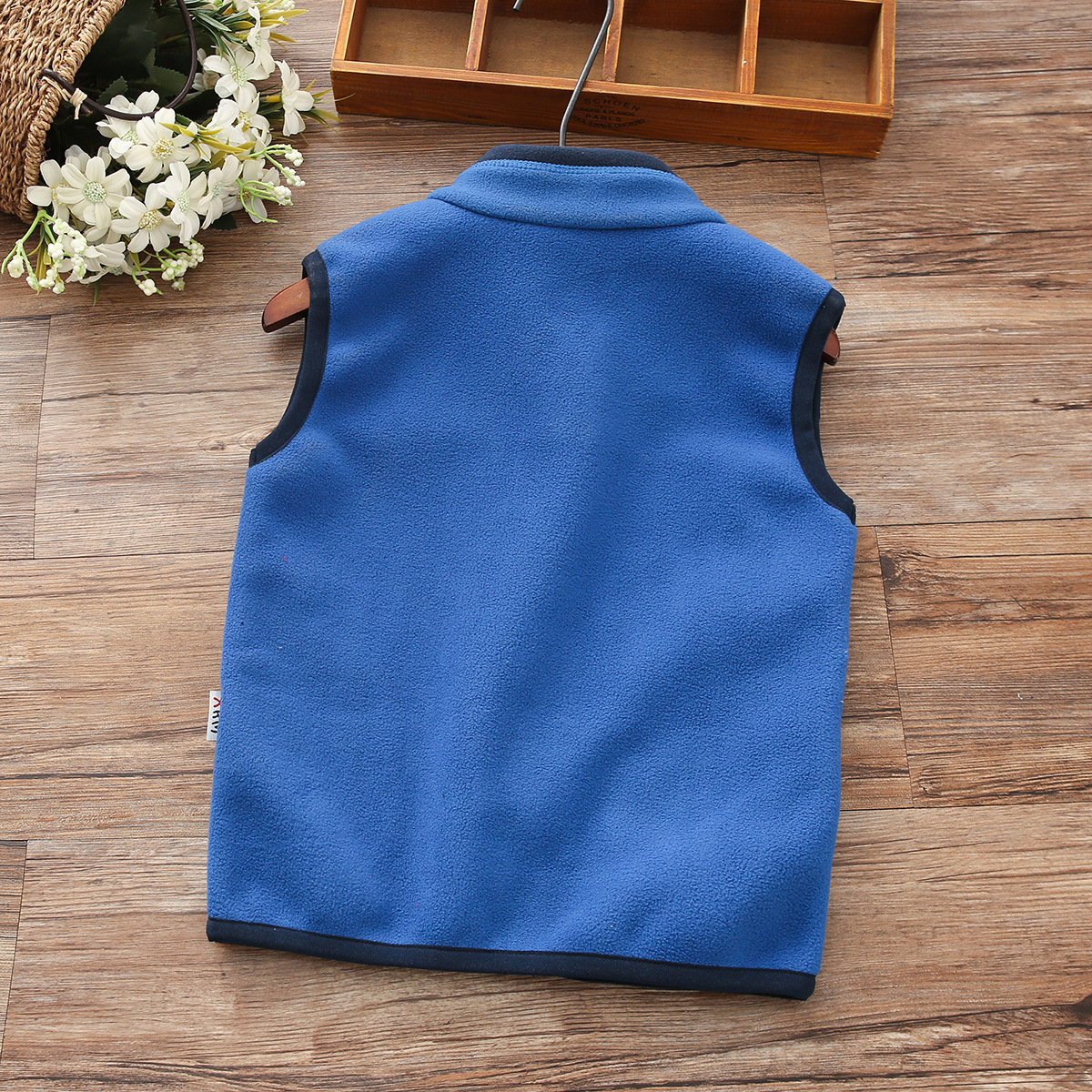 儿童摇粒绒马甲春季新款 卡通小熊立领拉绒坎肩 加绒无袖开衫上衣