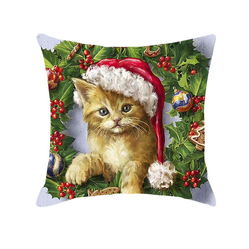 Cross-Border Christmas Animal Printed Pillowcase Dog Cat Home Bedroom Car Linen Cushion Pillowcase Wholesale