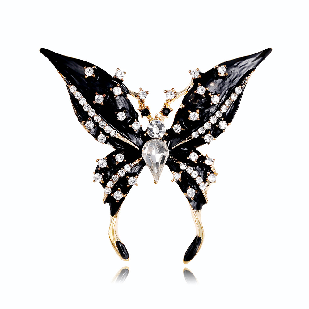 Korean Style Creative Butterfly Oil Drip Brooch Alloy Rhinestone Insect Animal Pin All-Match Business Suit Corsage Badge