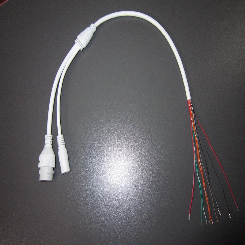 白色9芯监控摄像机尾线复位开关百兆以太网dc电源拖二综合网络线