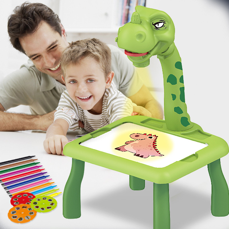 Children's Cartoon Multifunctional Projection Painting Table Baby Early Education Puzzle Wipe Sound and Light Doodle Board Painting Gadget