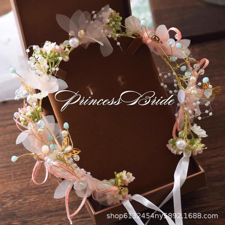 Children's Garland Headdress Princess Super Fairy Ribbon Pearl Headband Wedding Flower Girl Headband Girl Mori Style Headdress Flower