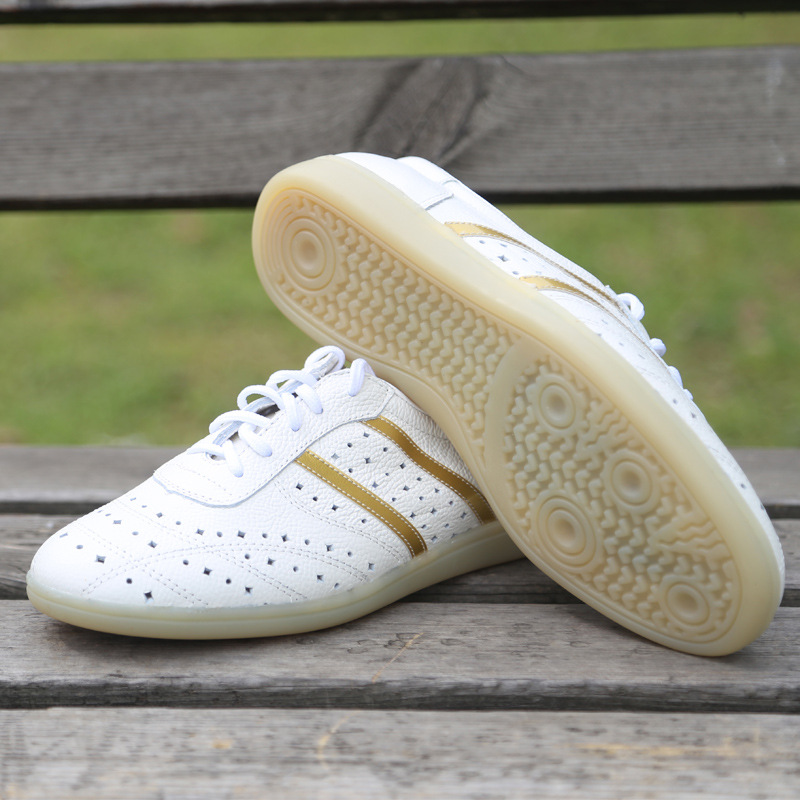 透气网眼太极鞋夏季软牛皮牛筋底男武术鞋练功鞋太极拳鞋女门球鞋