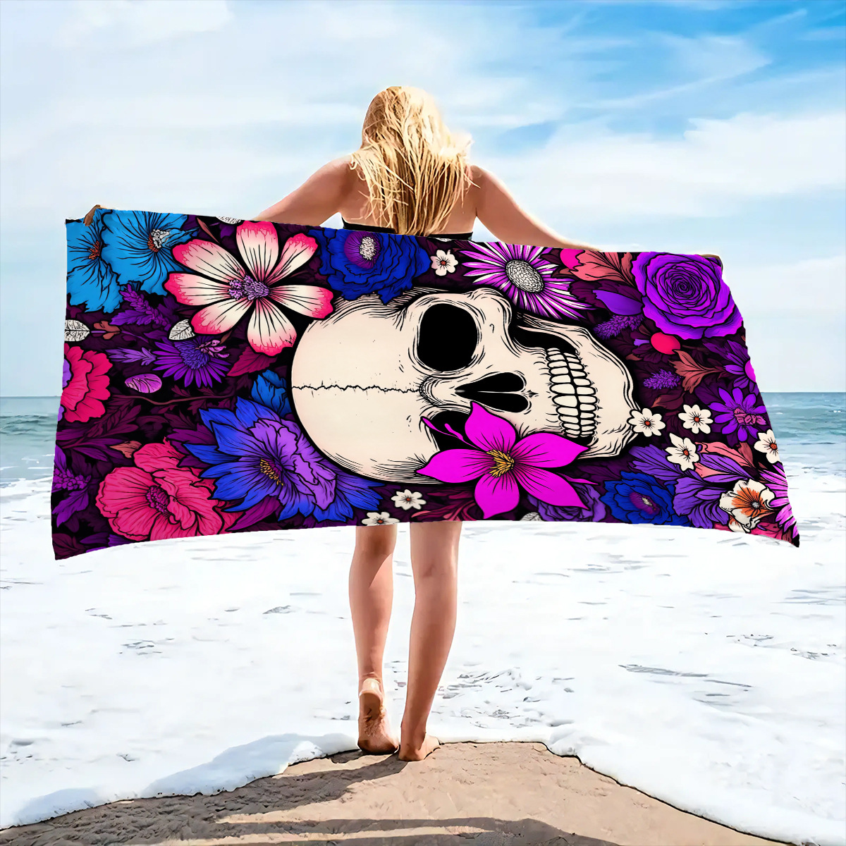 跨境热销超细纤维沙滩巾浴巾印制图案数码速干浴巾双面绒披肩浴巾