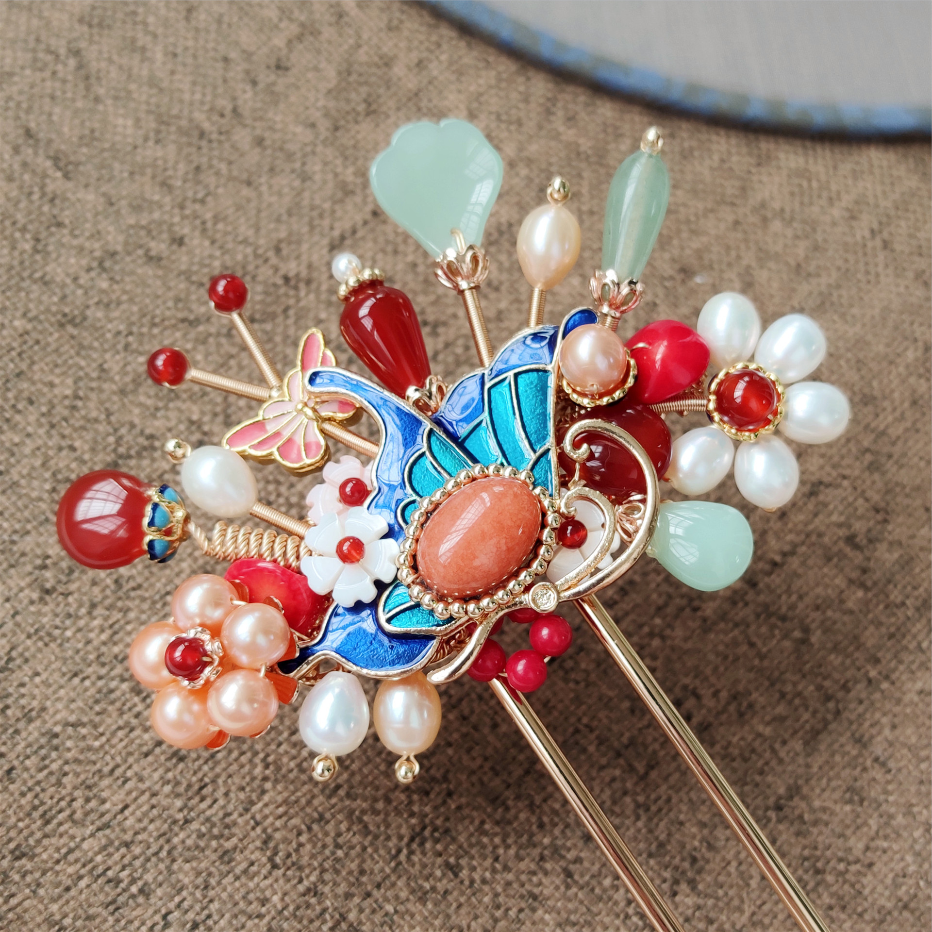 古装汉服头饰水晶发簪 2021新款金叶子襦裙配饰古风簪子厂家代发-报价