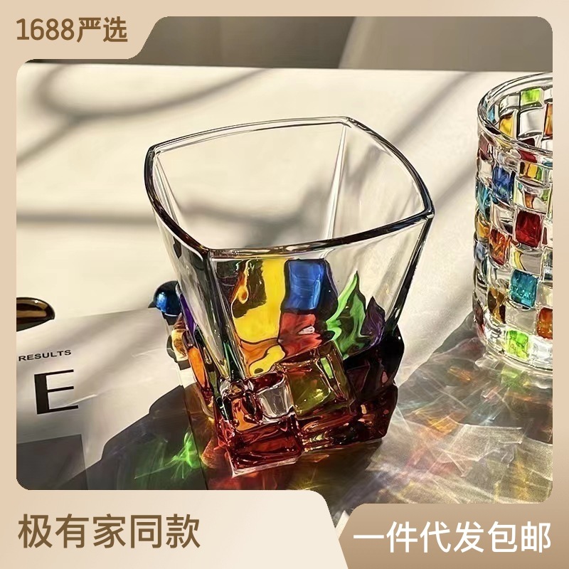 Italy Same Design as Designer Hand-Painted Painted Lines Woven Crystal Glasses Small Gift Glass Cup Factory Wholesale