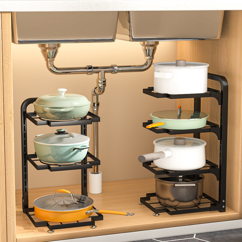 厨房锅架多层置物架窄夹缝架台面放锅具架子下水槽橱柜内分层收纳