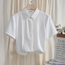雪纺白色衬衫女短袖夏季2021薄款设计感小众上衣职业套装工装衬衣