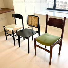 北欧实木藤编简约家用日式中古复古风设计师餐厅现代靠背家具椅子