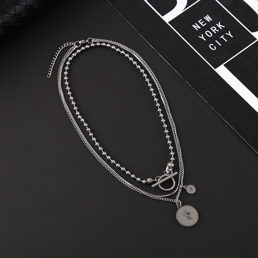 Japanese and Korean Personalized Necklace Multi-Layer Twin Trendy Titanium Steel Necklace Student Versatile Niche Sweater Chain Factory Wholesale