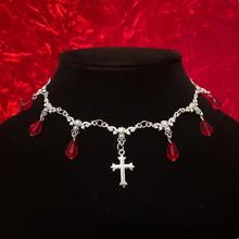 咖亿跨境潮流外贸滴血十字架装饰项链浪漫哥特式维多利亚华丽项链