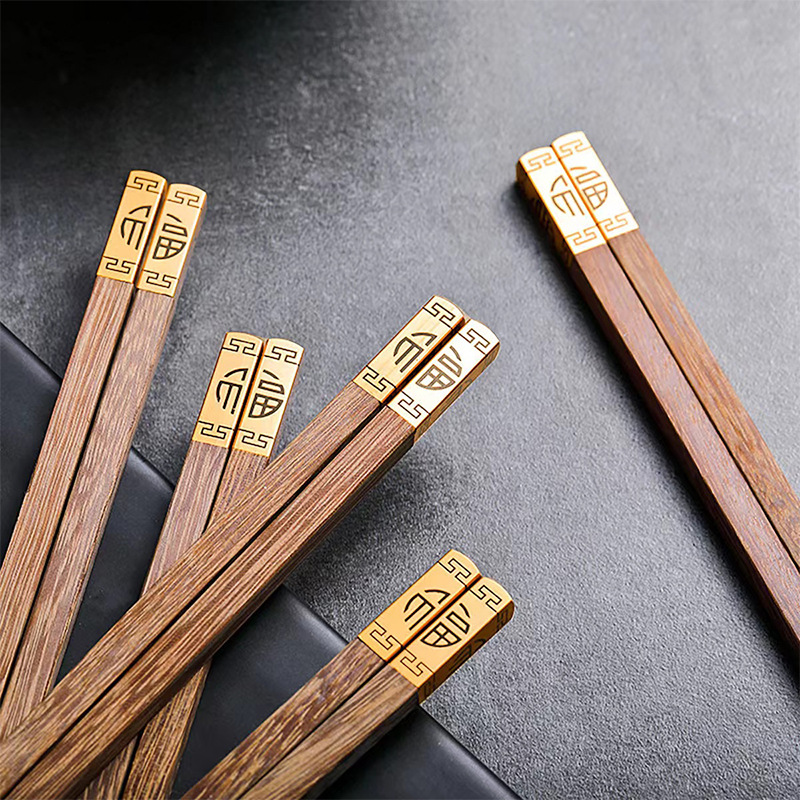 chinese style chicken wing wood red sandalwood chopsticks golden fu high-end tableware chopsticks live community group purchase solid wood chopsticks