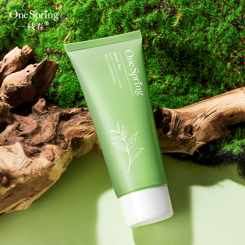 一枝春绿茶水润清透洁面乳滋润清洁油垢清爽不紧绷嫩肤洗面奶批发