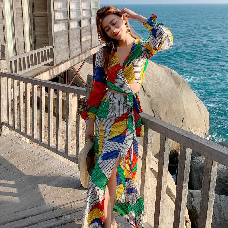 实拍三亚沙滩裙女显瘦半身裙两件套旅游穿搭衣服海边度假