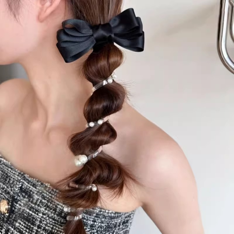 珍珠泡泡辫头绳蝴蝶结电话线发圈女生高级感扎头发绳马尾编发神器