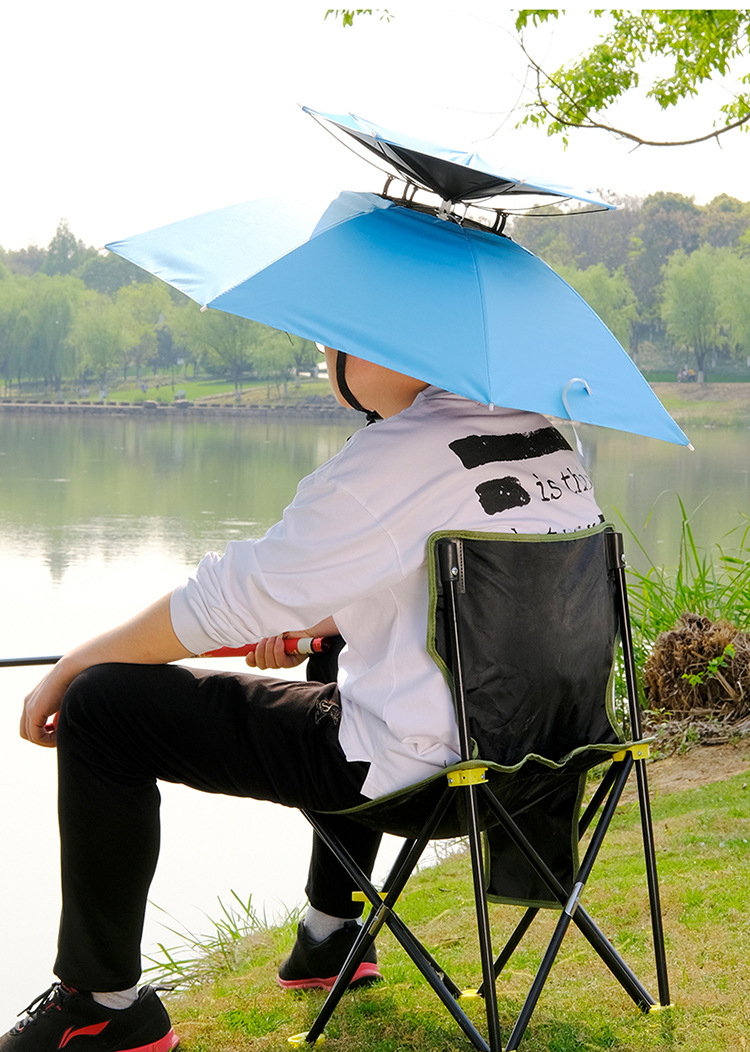 双层防风防雨钓鱼伞帽头戴雨伞防晒折叠头顶雨伞帽户外遮阳垂钓