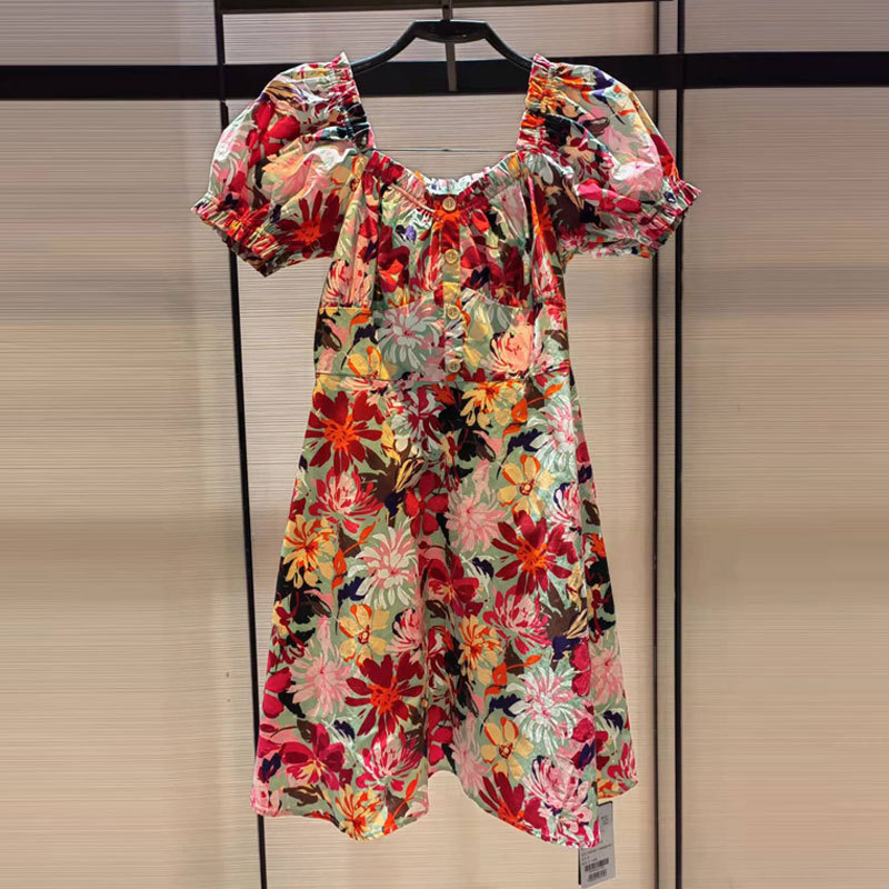 2022年哥弟新特官方旗舰店夏季新款修身花色一字肩短袖连衣裙短裙