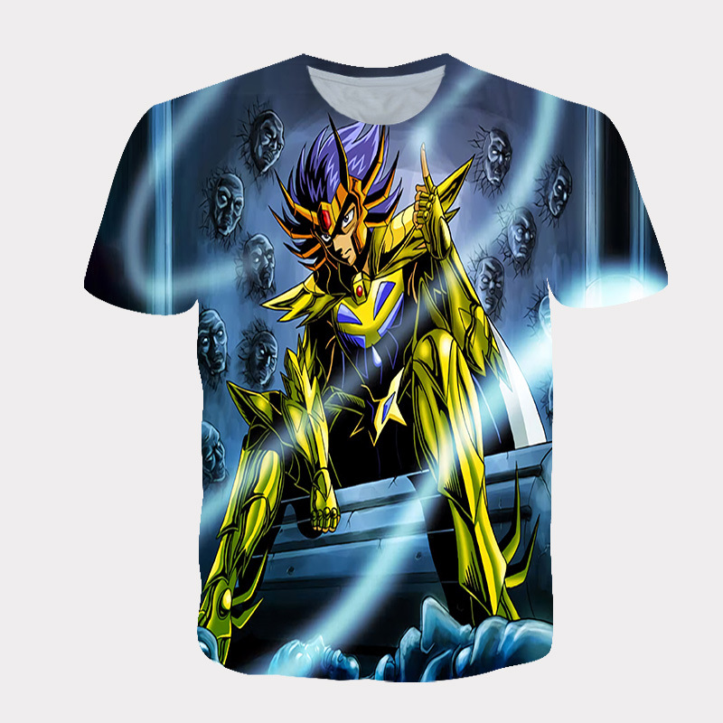 外贸 一件代发 夏款动漫 圣斗士 3d 数码 印花宽松运动 短袖t恤衫