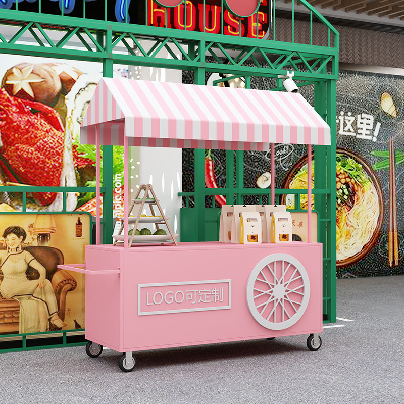 可移动夜市摆摊小推车铁艺户外带轮小吃车地摊花车餐车集市售货车