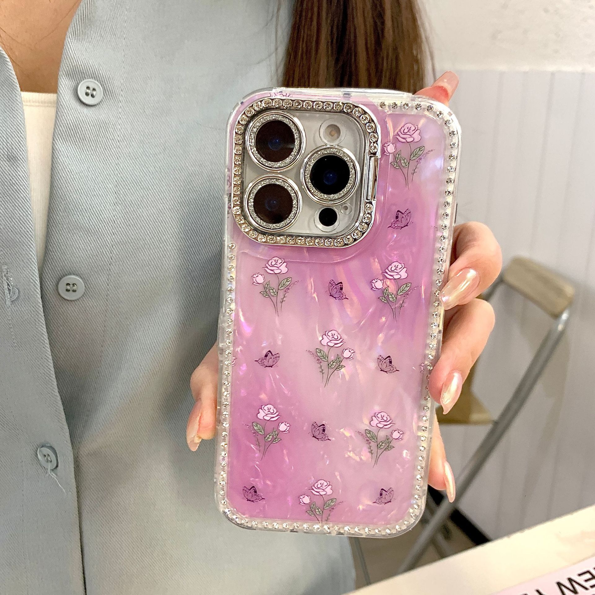 新款闪钻镜头支架适用苹果16手机壳iphone15全包水钻14防摔保护套