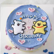 网红生日蛋糕装饰摆件卡通可爱线条小狗黄白色狗儿童派对装扮插件