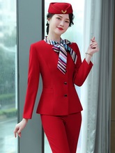 玫红丝巾职业套装女2022秋季新款韩版时尚气质休闲长袖总裁工作服
