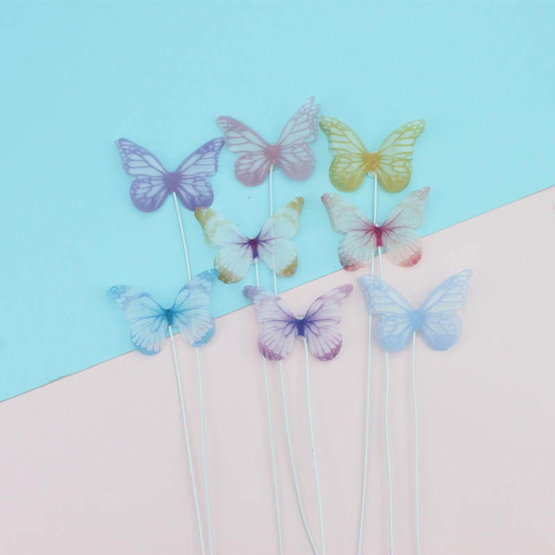 网红梦幻仙气仙女diy铁丝铁艺蝴蝶网纱薄纱铁丝蝴蝶蛋糕装饰插件