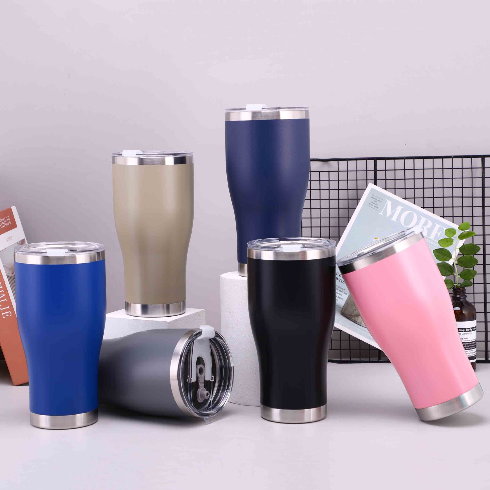 foreign trade 30oz cup stainless steel waist car pot belly thermos cup plastic spraying large ice cup cup beer steins