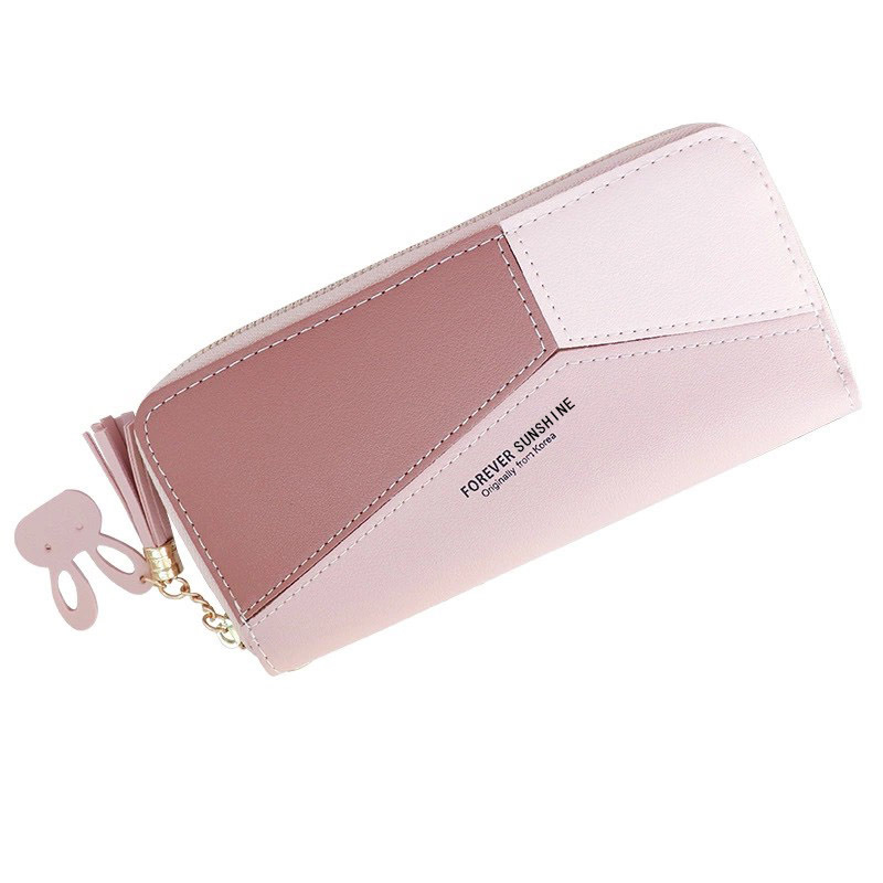 New Women's Handbag Wallet Women's Long Wholesale Color Contrast Patchwork Zip Tassel Large Capacity Wallet Mobile Phone Bag