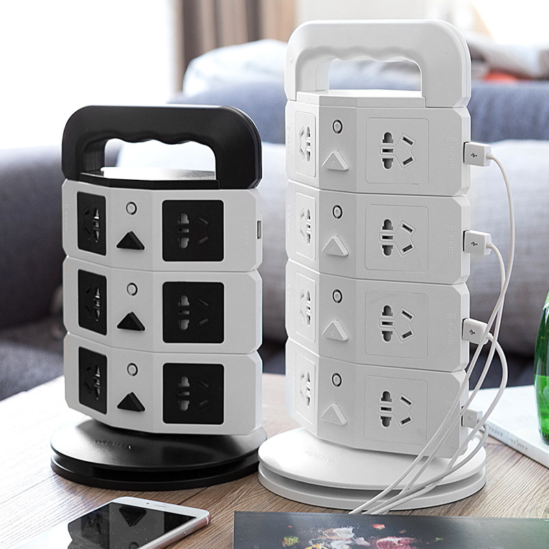 塔形立式插座排插带安全门家用多功能插线板多孔接线板带usb插排
