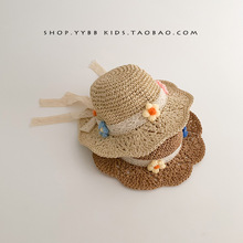 儿童夏季遮阳草帽蕾丝小花帽子婴儿女宝宝公主沙滩镂空防晒渔夫帽