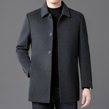 中老年秋冬新款双面羊毛大衣男中年男士单排扣呢子中长款外套风衣