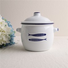印象搪瓷 出口日本 木鱼搪瓷储物罐 小炖罐 炖盅蒸蛋泡面碗油罐