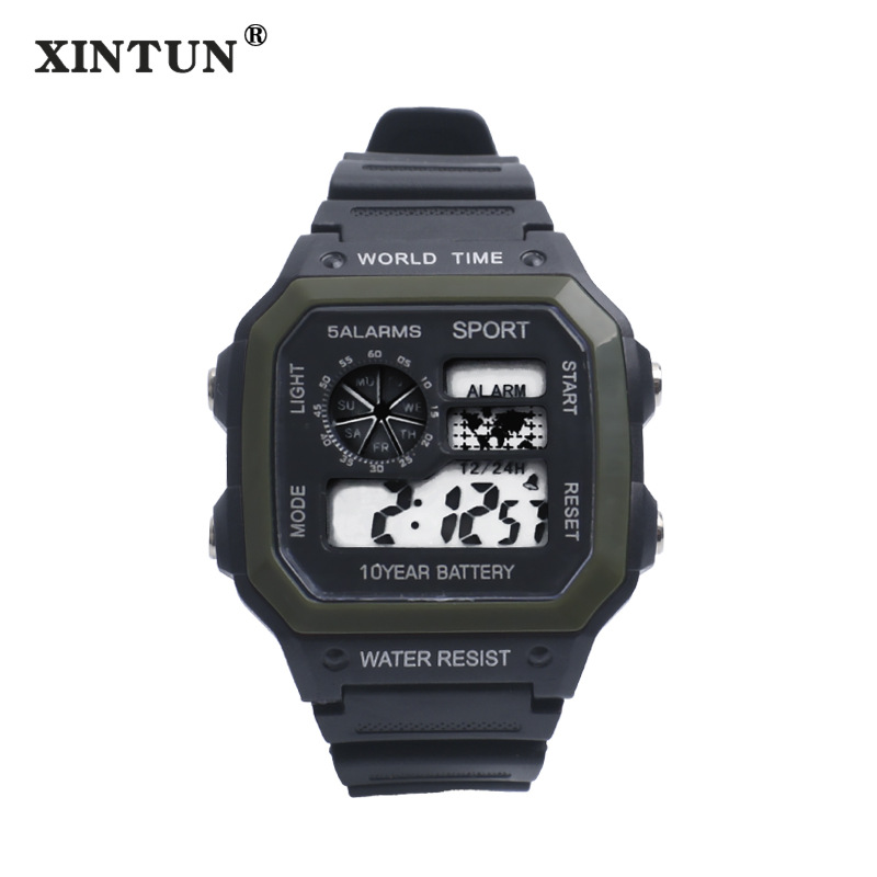 Youth Square Outdoor Sports Watch Male Student Multi-Function Trendy Electronic Watch Waterproof Luminous Alarm Clock Meter